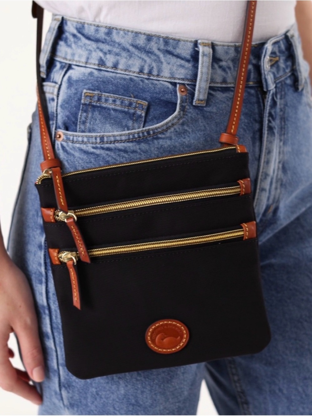 Dooney & Bourke Black Nylon North South Triple Zip Crossbody
